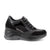 Sneakers con zeppa in pelle da donna nero-nero laminato