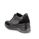 Sneakers con zeppa in pelle da donna nero-nero laminato