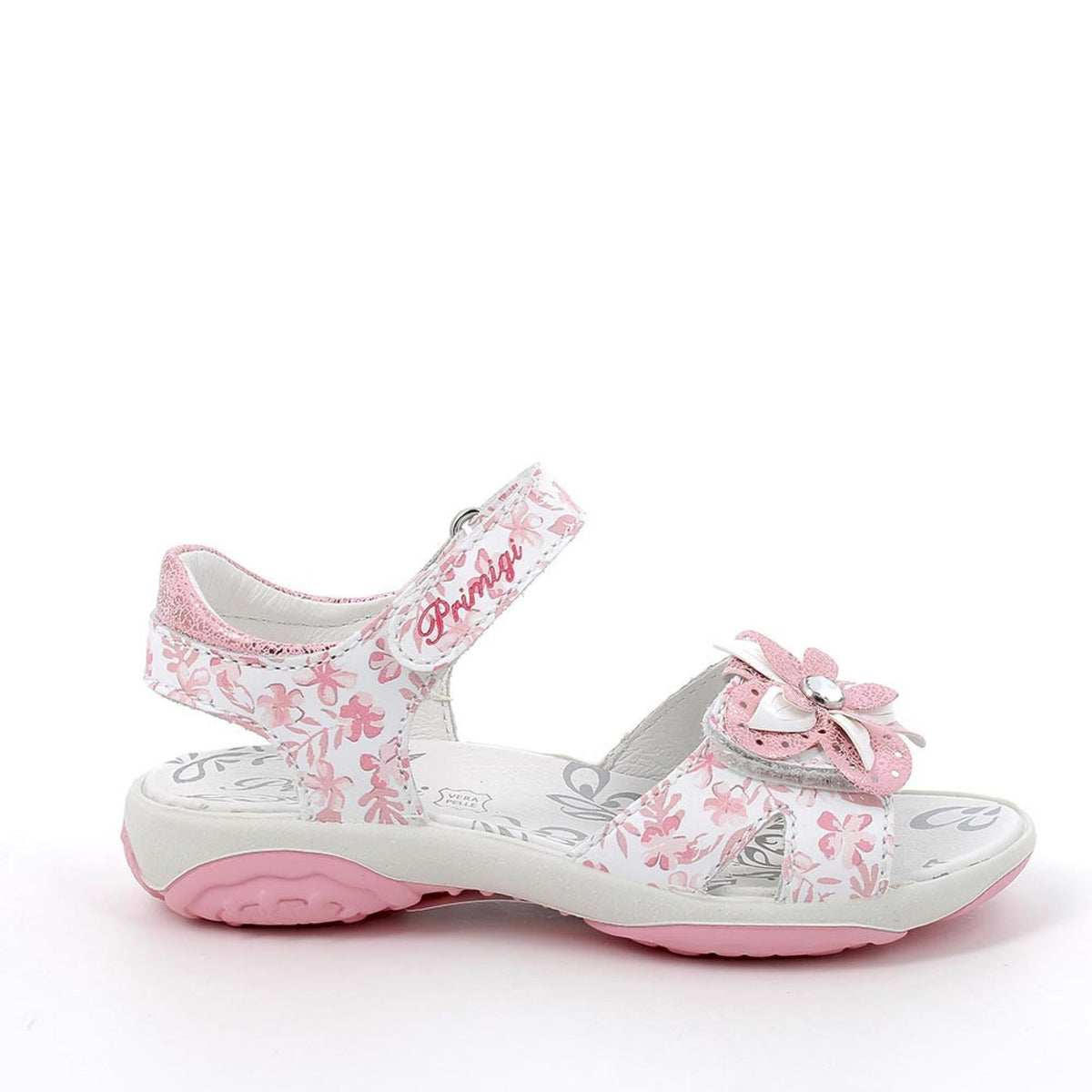 Sandalo in pelle da bambina beige multicolor