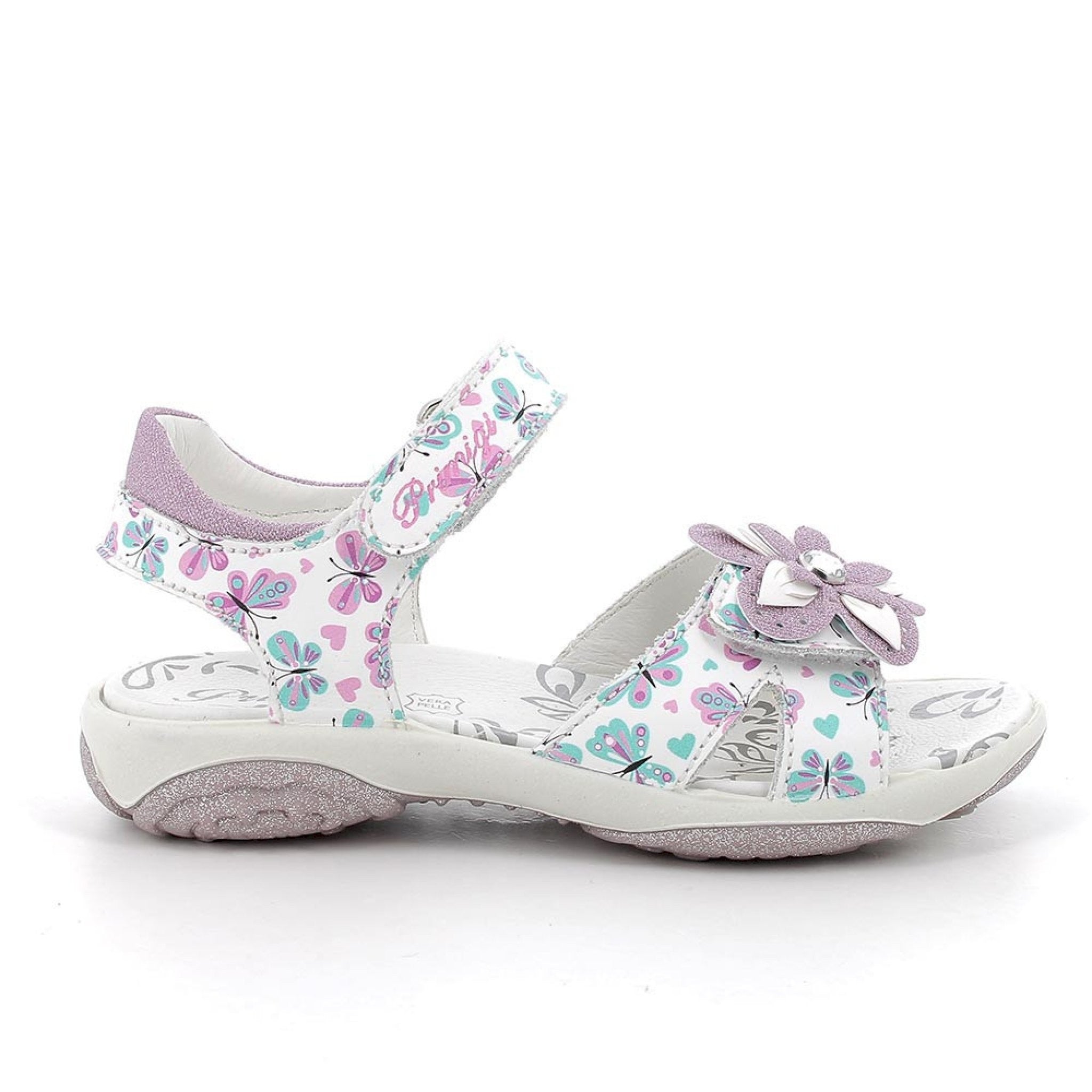 Sandalo in pelle da bambina beige multicolor