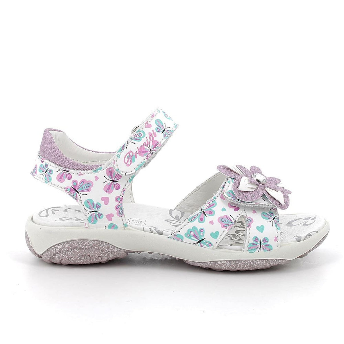 Sandalo in pelle da bambina beige multicolor