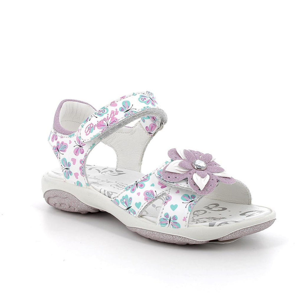 Sandalo in pelle da bambina beige multicolor