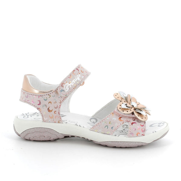Sandalo in pelle da bambina beige multicolor