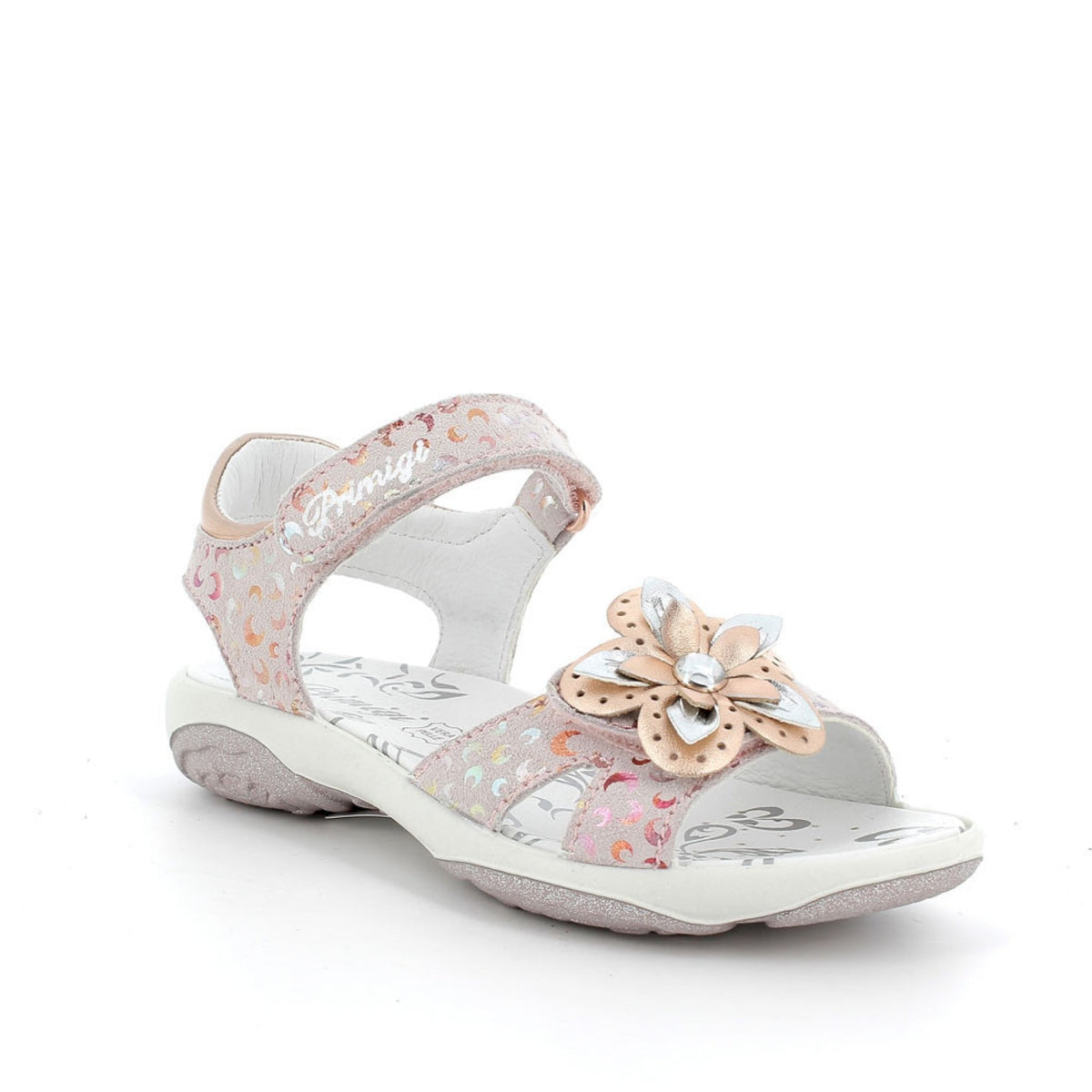 Sandalo in pelle da bambina beige multicolor