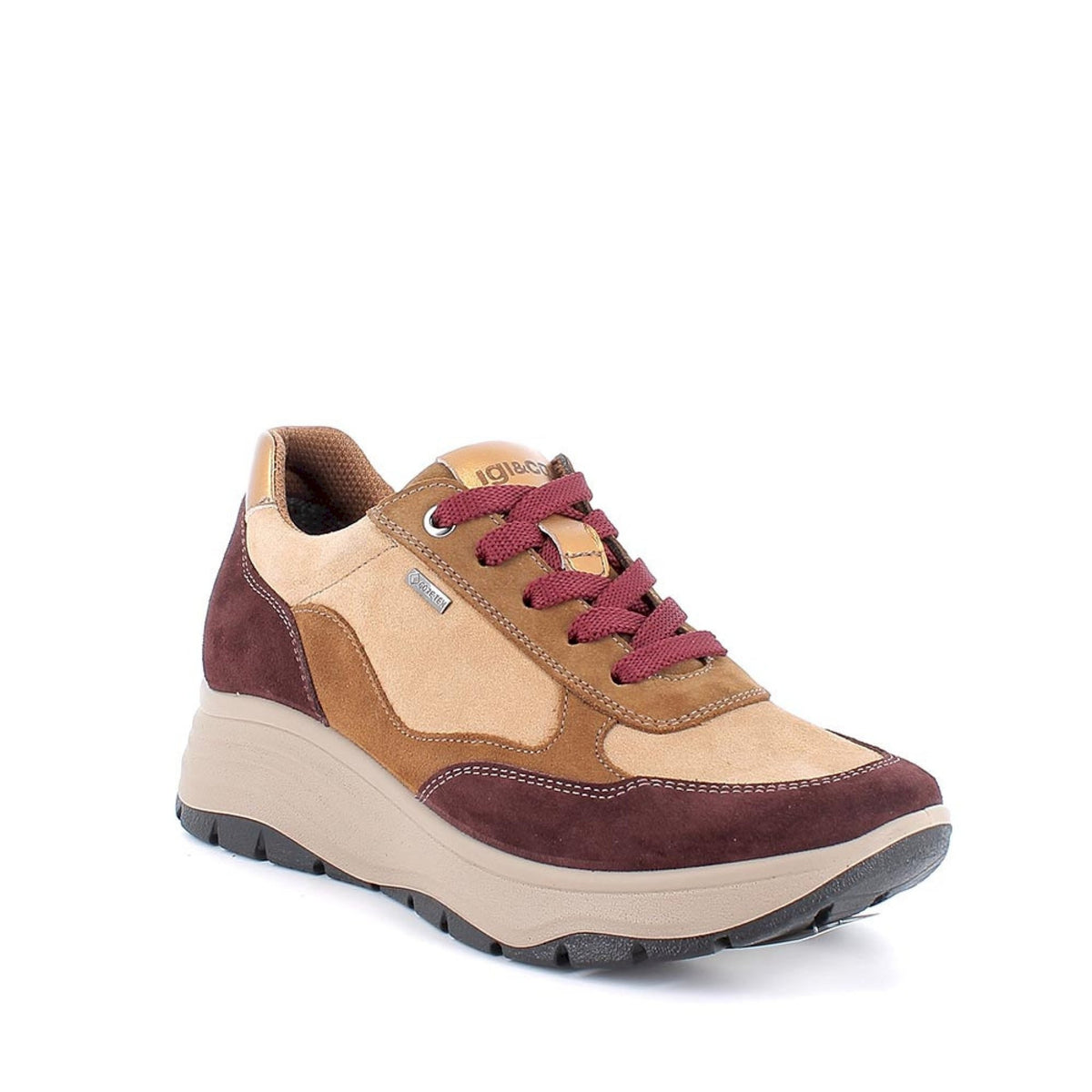 Sneakers gore-tex con zeppa da donna marrone e bordò con lacci