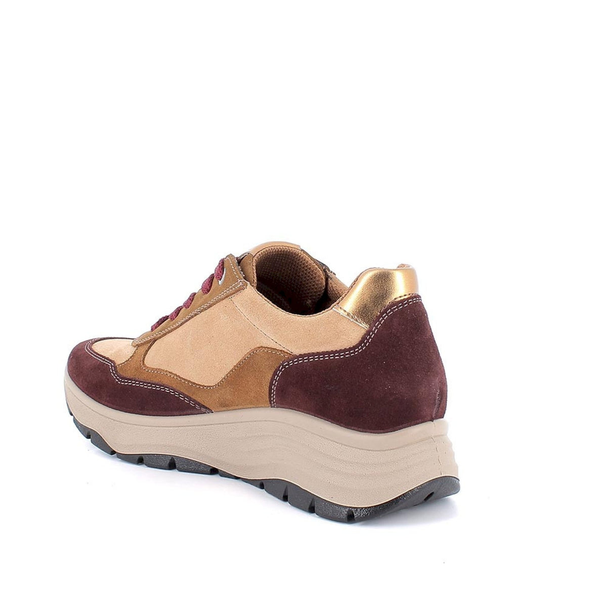 Sneakers gore-tex con zeppa da donna marrone e bordò con lacci