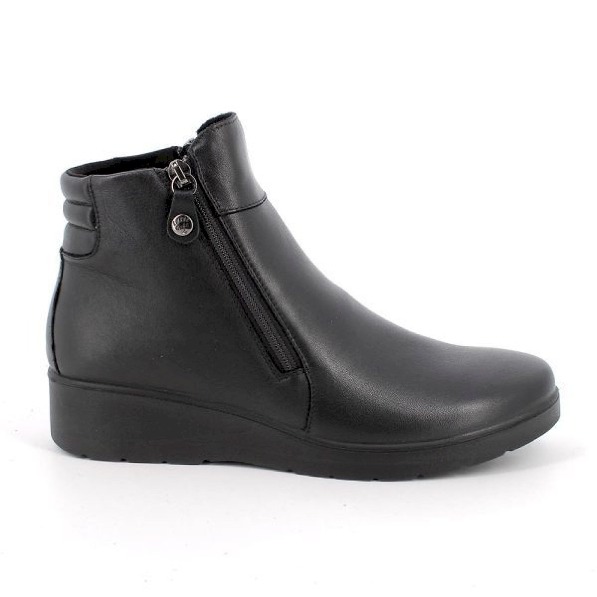 Stivaletti neri con zeppa in pelle da donna