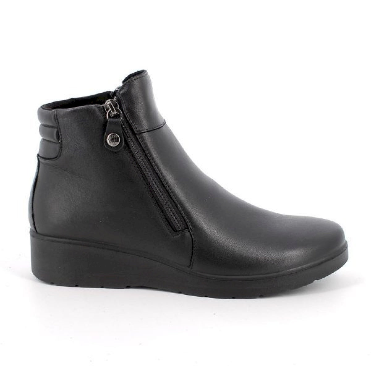 Stivaletti neri con zeppa in pelle da donna