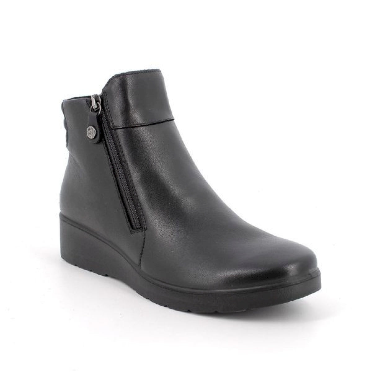 Stivaletti neri con zeppa in pelle da donna