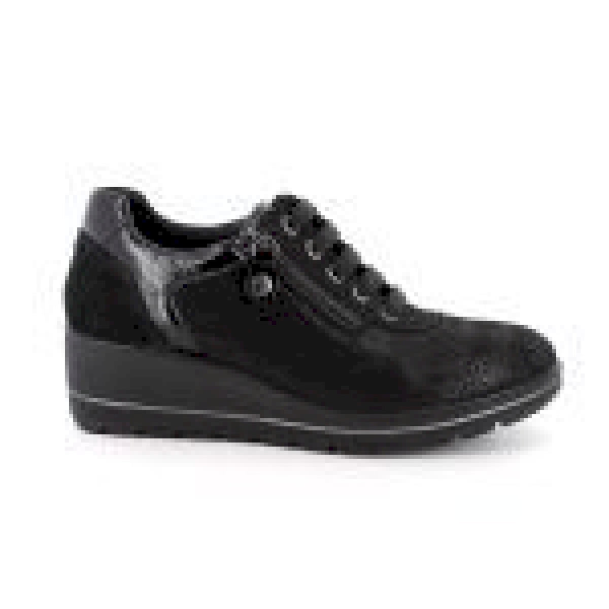 Scarpe con zeppa da donna nero laminato-nero