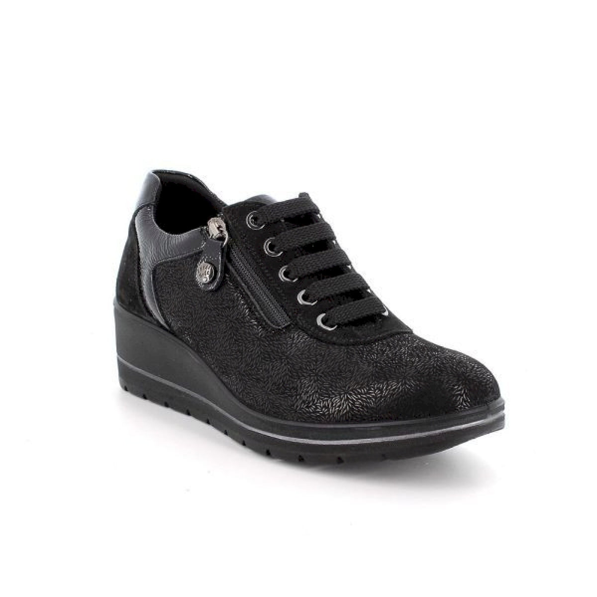 Scarpe con zeppa da donna nero laminato-nero