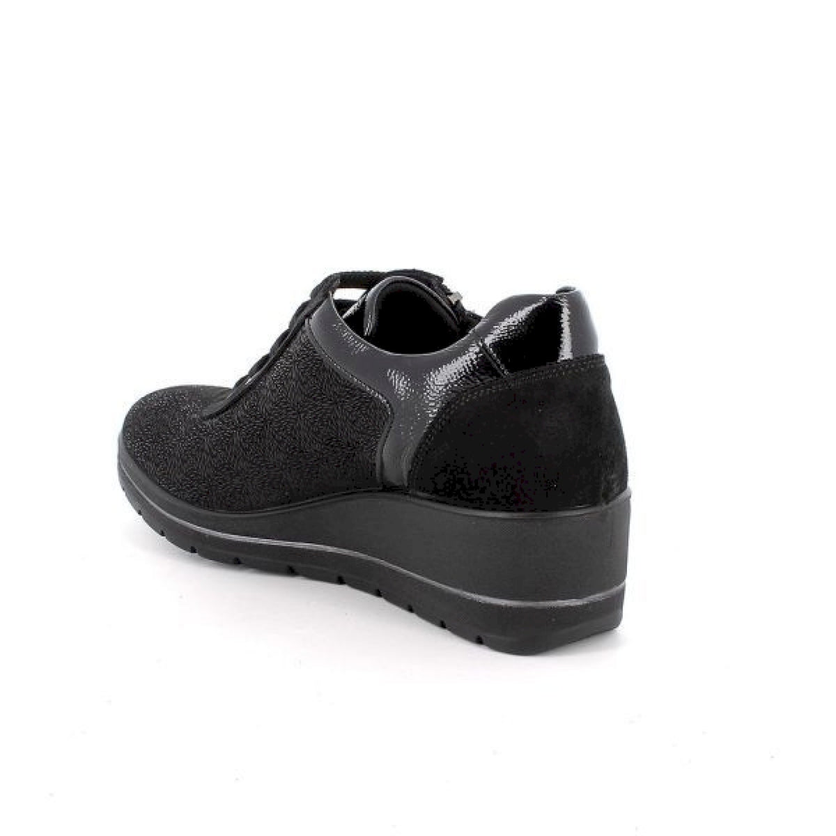 Scarpe con zeppa da donna nero laminato-nero