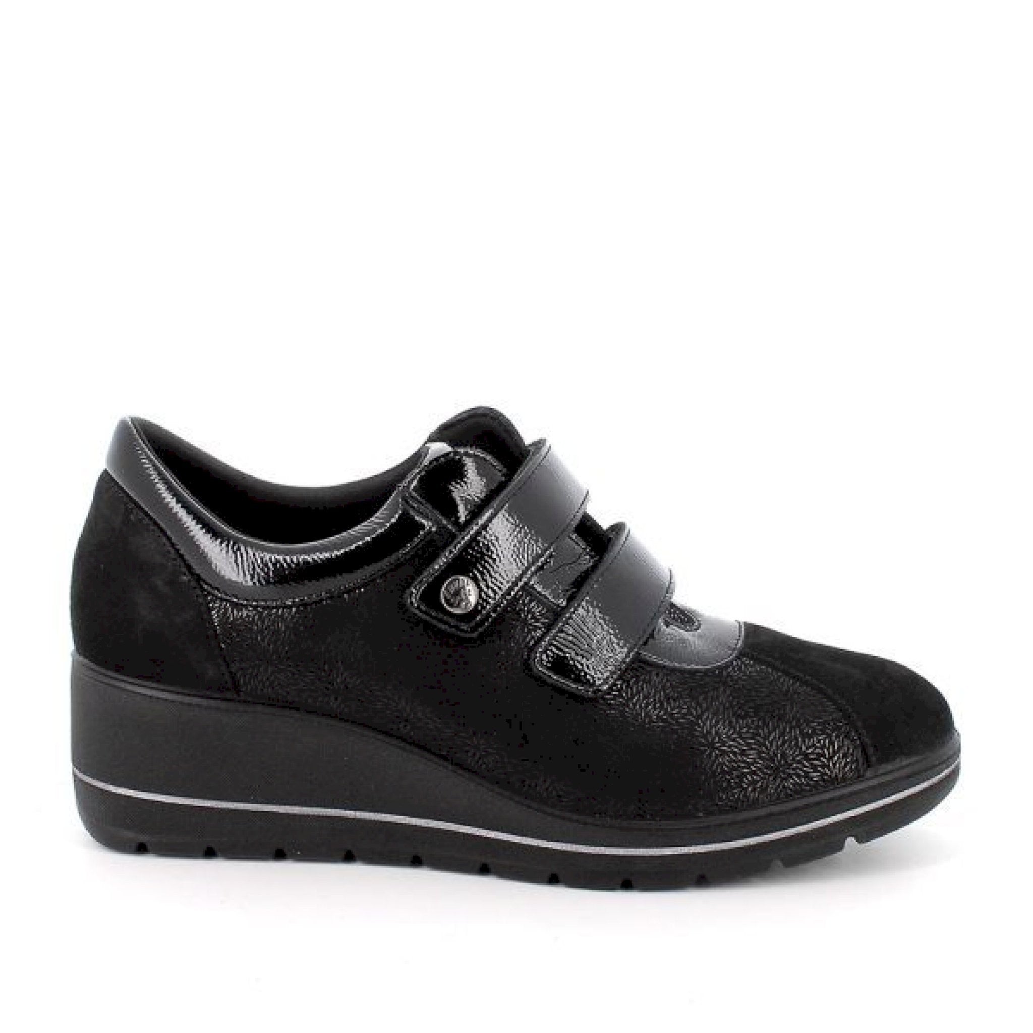 Scarpe con zeppa da donna nero laminato-nero
