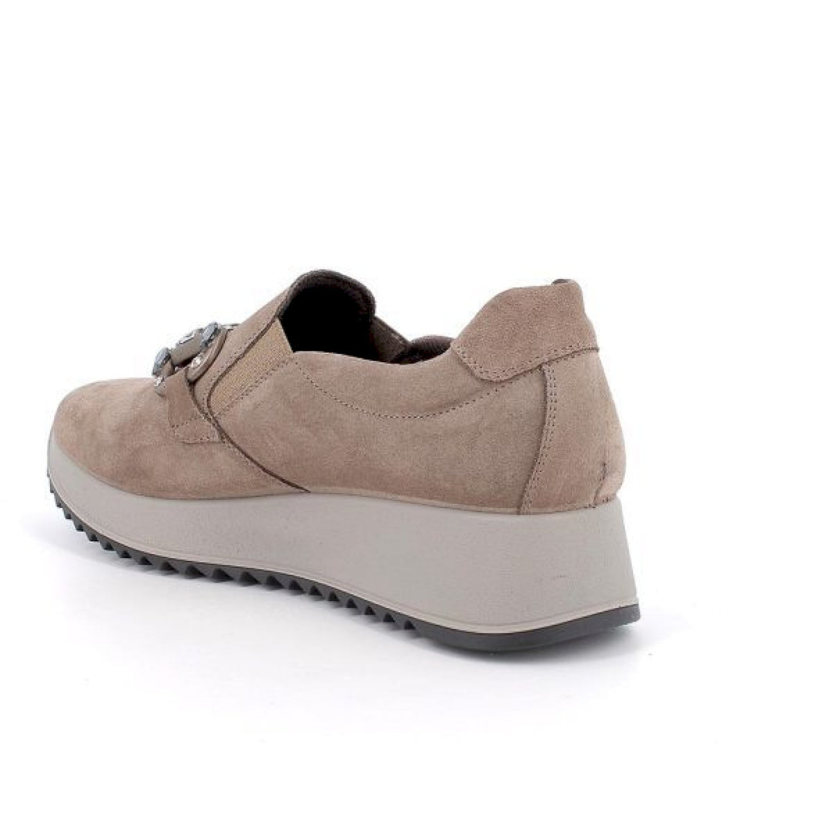 Slip on donna con zeppa in pelle fango