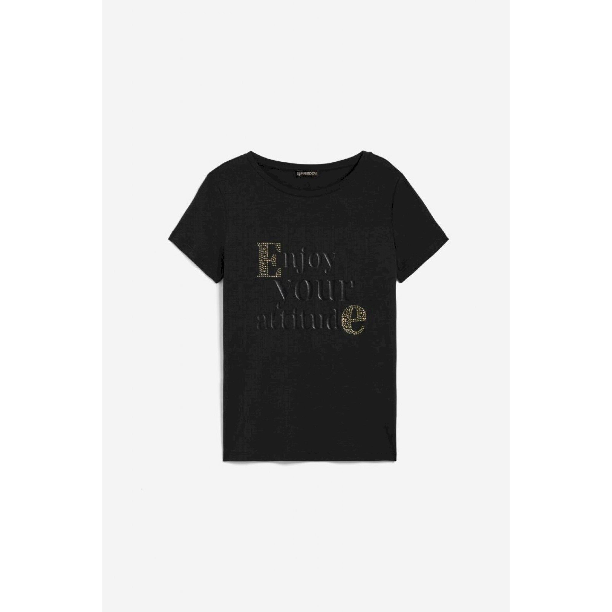 Freddy t-shirt donna in jersey modal con grafica lucida e strass