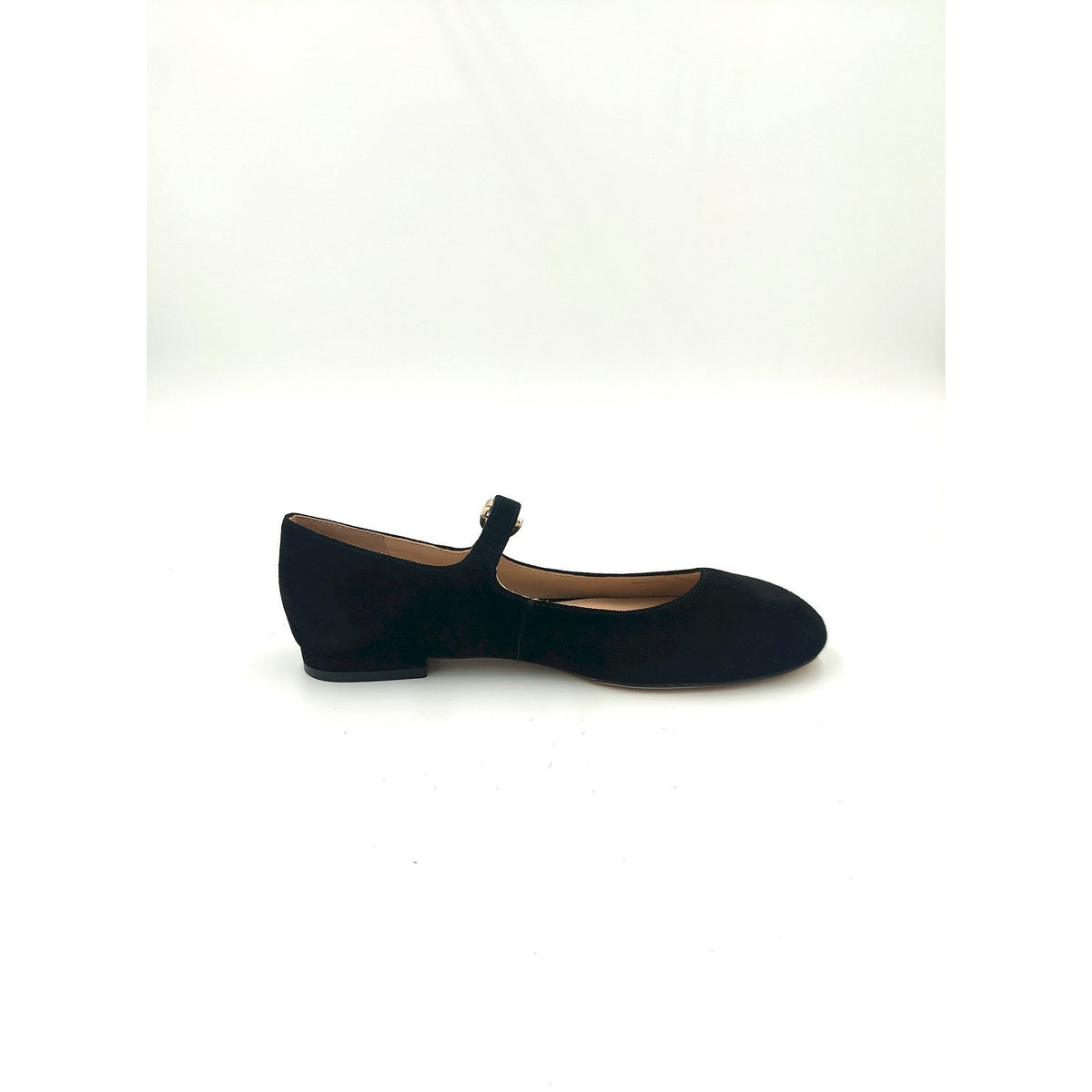 Ballerina modello bebè suede con cinturino regolabile arricchito da fibbia gioiello