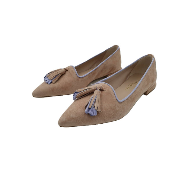 Mocassino con le nappine scamosciato bicolore t.2