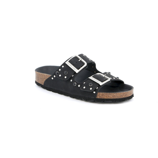 Ciabatta enny total black con borchie