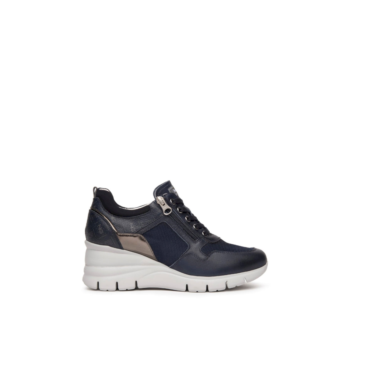 Sneaker donna in pelle con zeppa