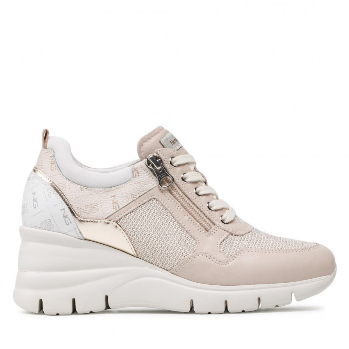 Sneaker donna in pelle con zeppa