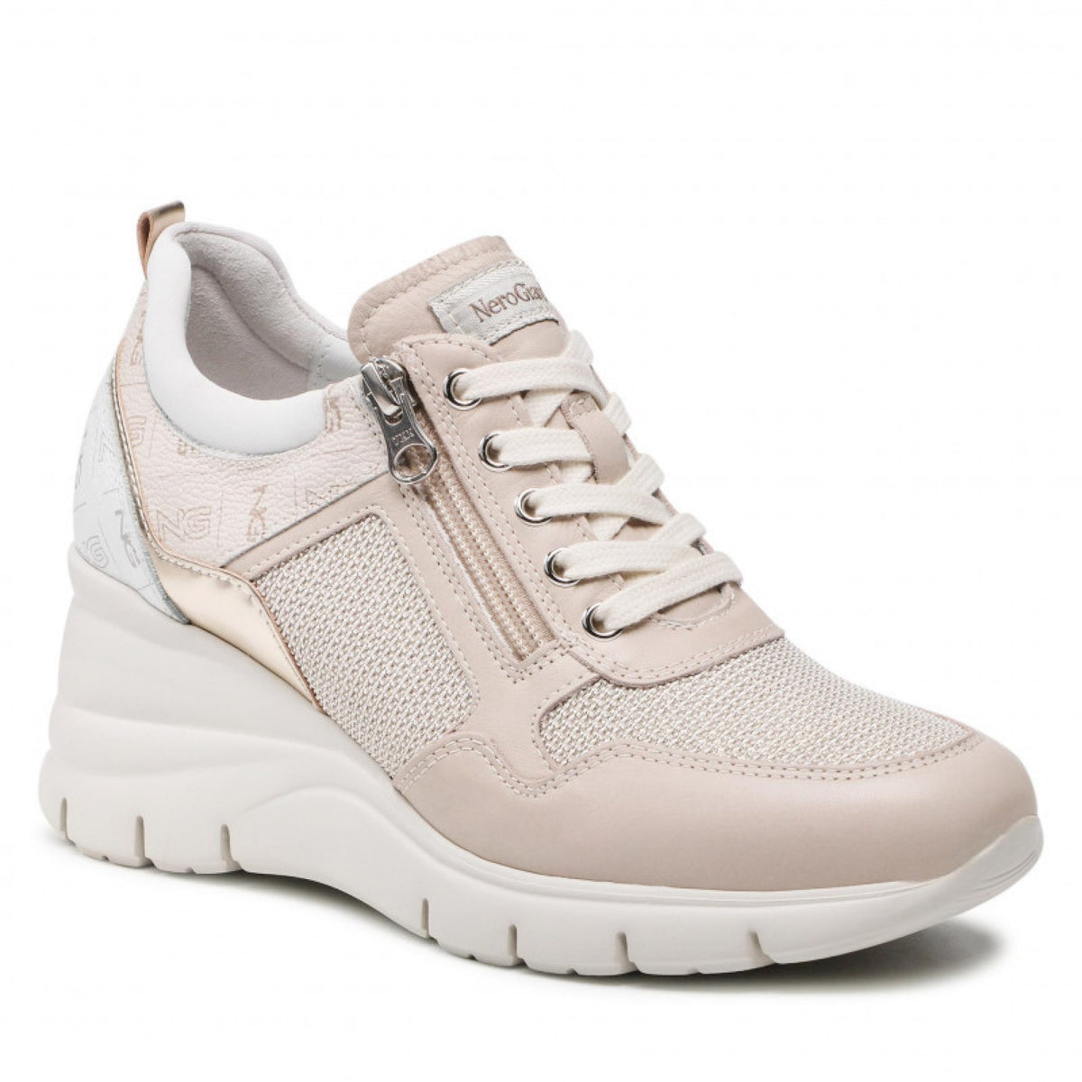 Sneaker donna in pelle con zeppa