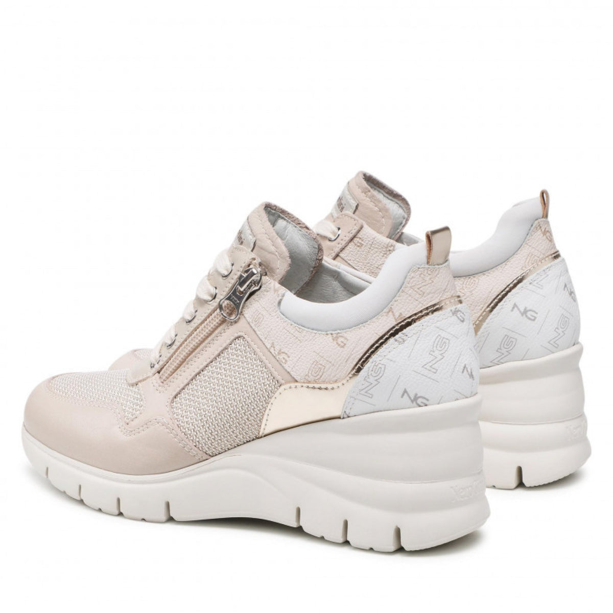 Sneaker donna in pelle con zeppa