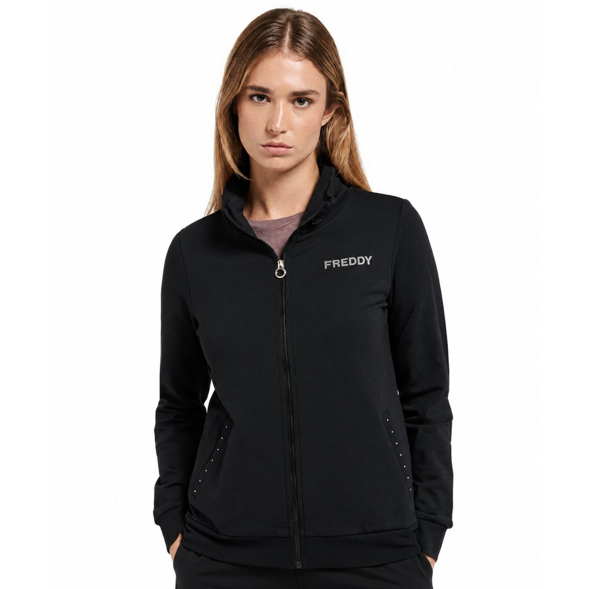 Freddy felpa regular con zip e collo alto arricciato donna