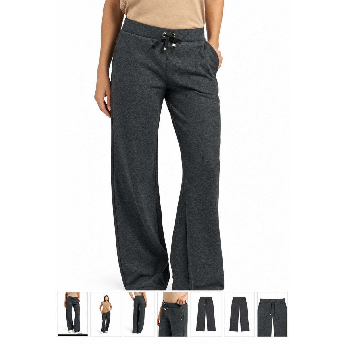 Freddy pantaloni donna wide leg effetto tricot con coulisse