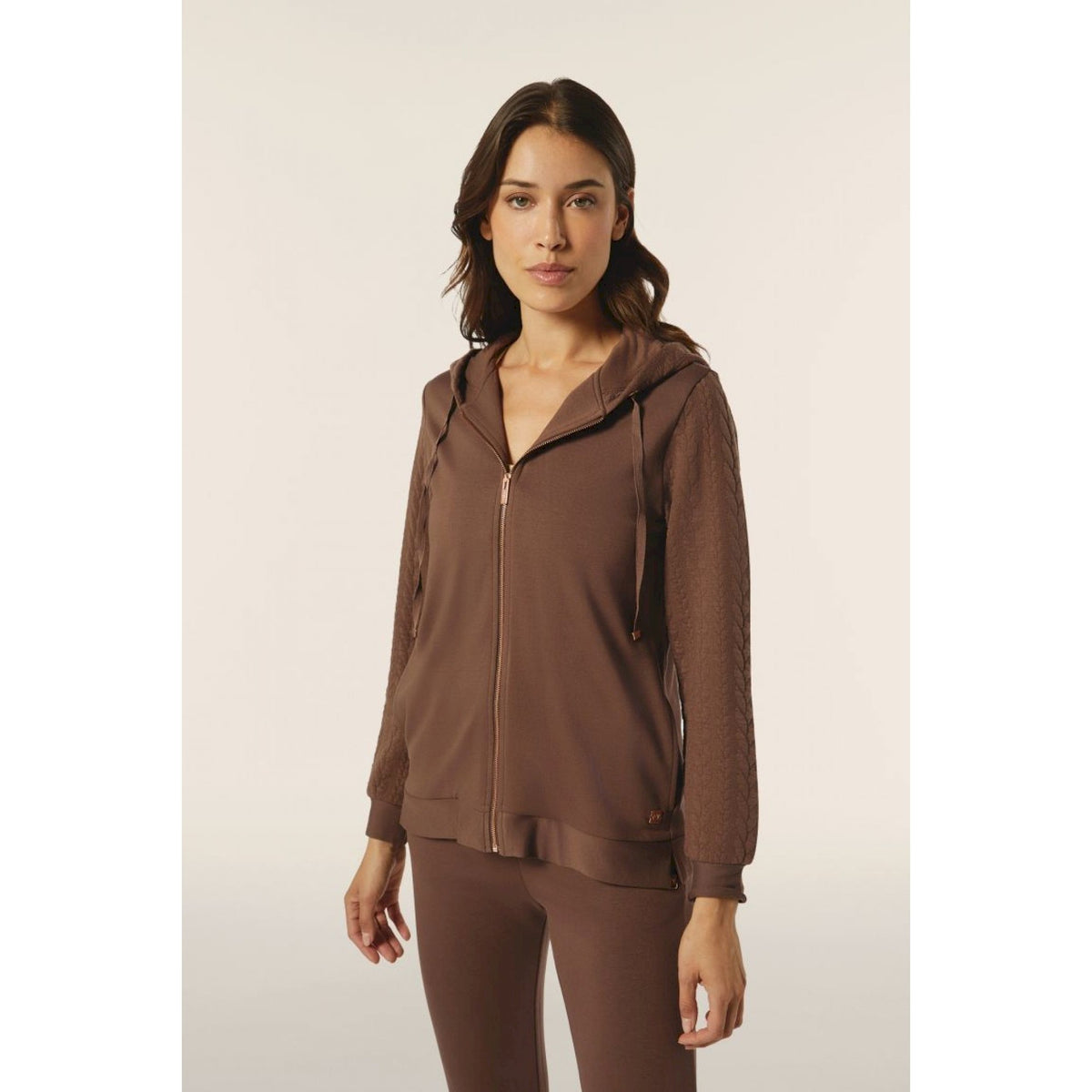 Freddy felpa donna comfort con zip e cappuccio e maniche a trecce