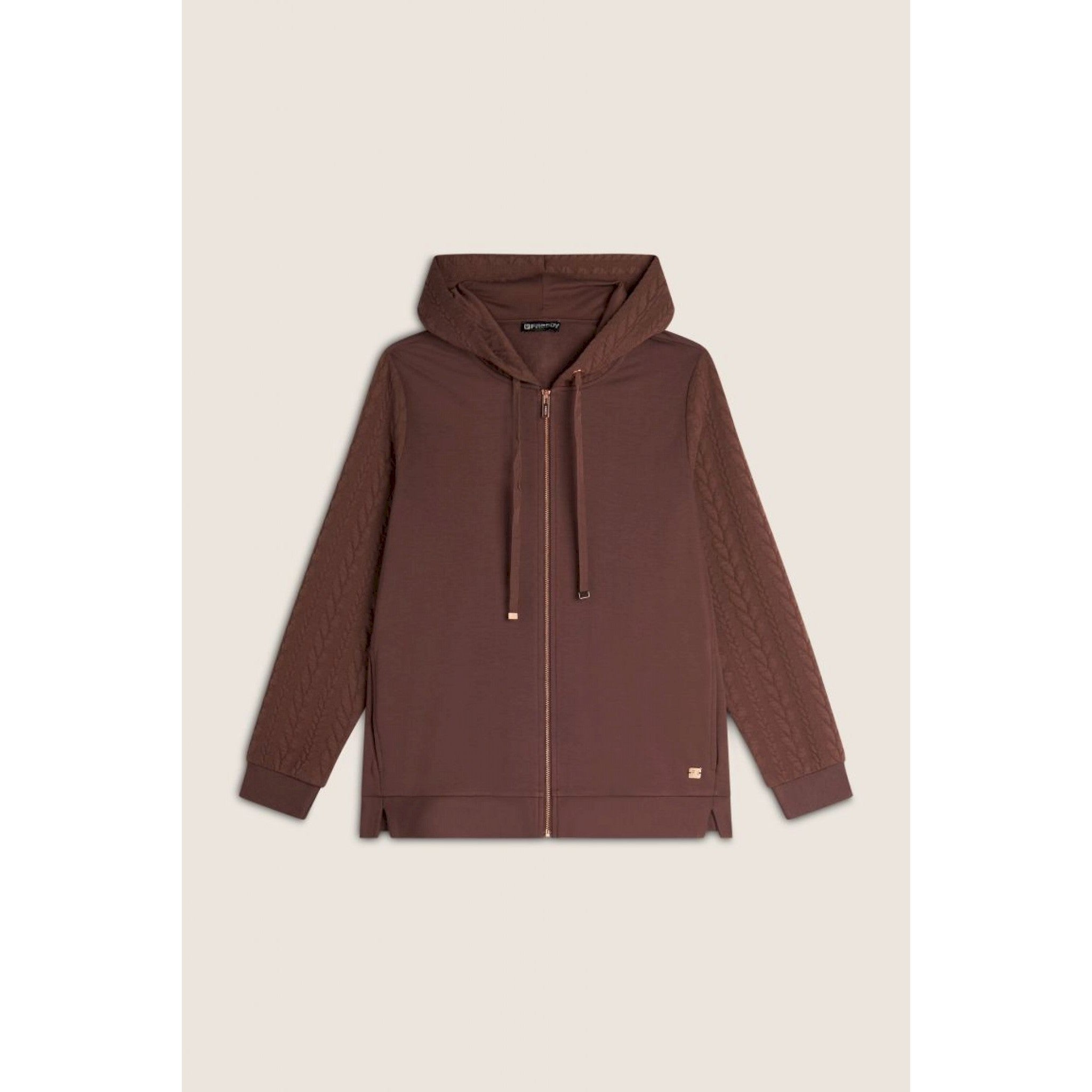 Freddy felpa donna comfort con zip e cappuccio e maniche a trecce