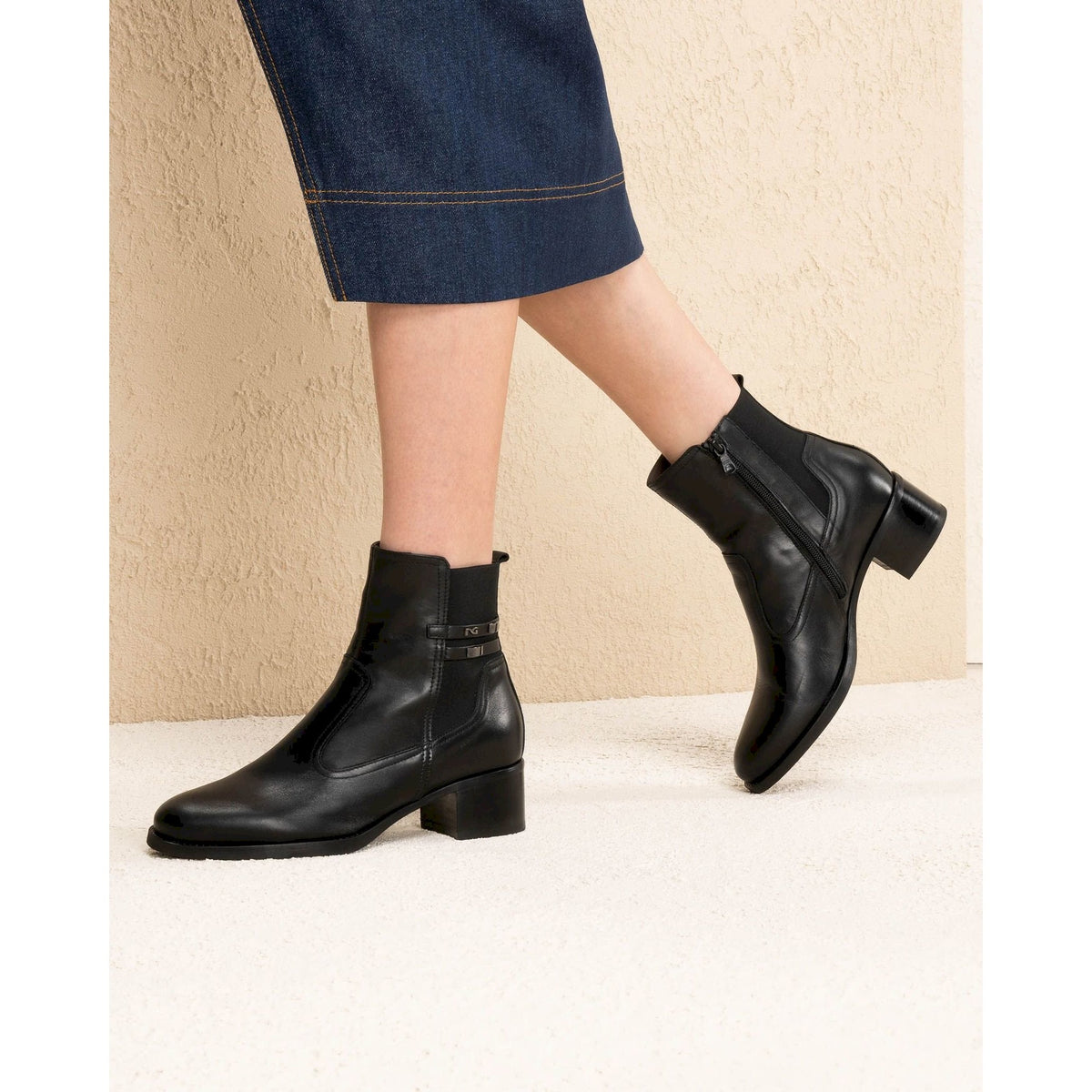 Stivaletti donna in pelle e tessuto