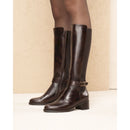 Stivali donna in pelle e tessuto