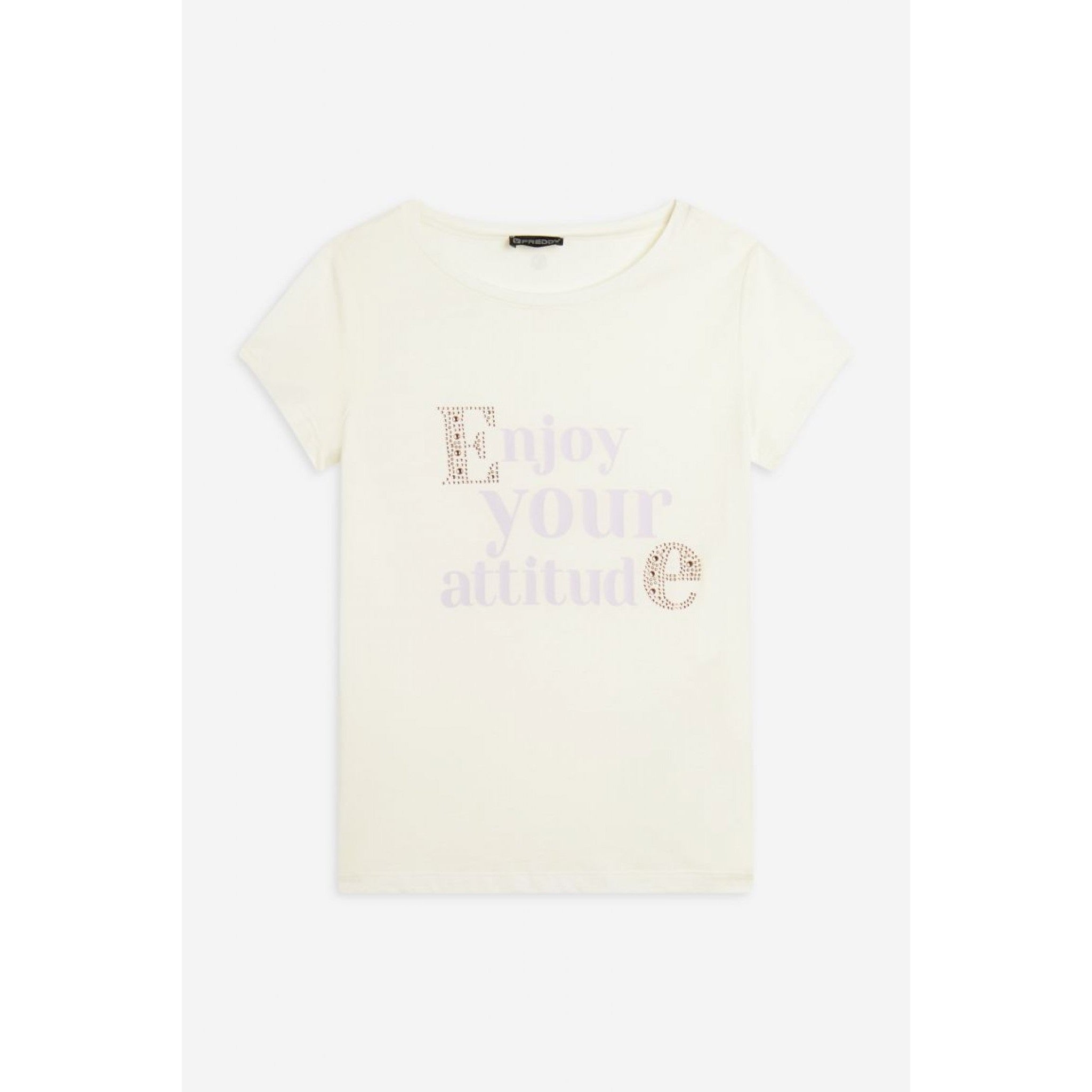 Freddy t-shirt donna in jersey modal con grafica lucida e strass