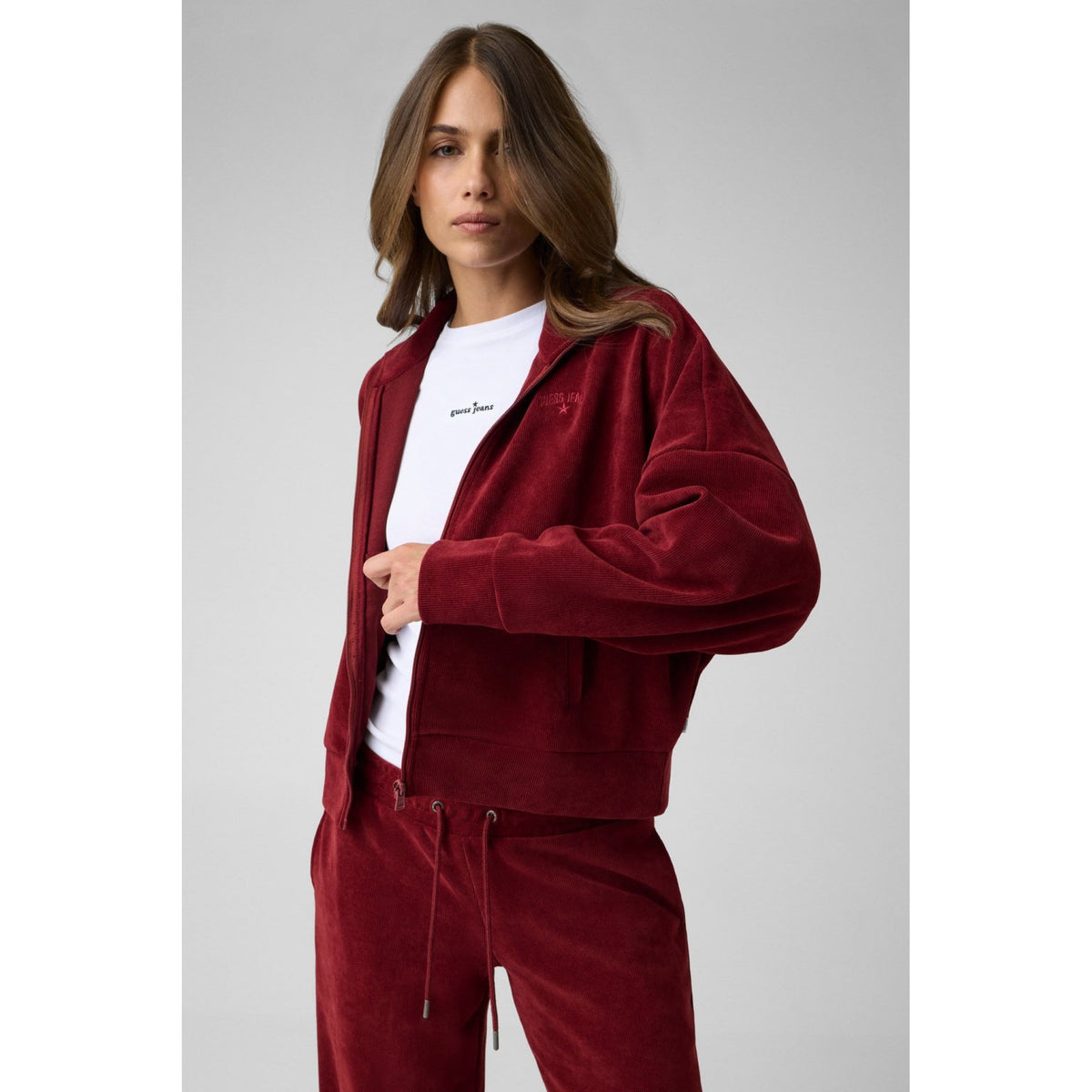 Guess - felpa sportiva a coste guess con zip