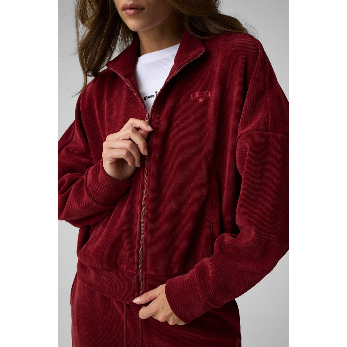 Guess - felpa sportiva a coste guess con zip